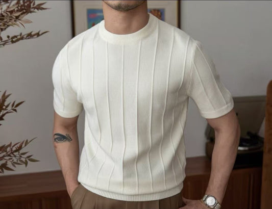 T-Shirt in Maglia a Coste